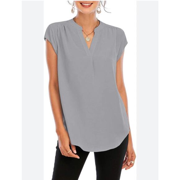 Philosophy Cap Sleeve Split V Neck Work Office Blouse Top Gray Women's Small NWT - Picture 1 of 7